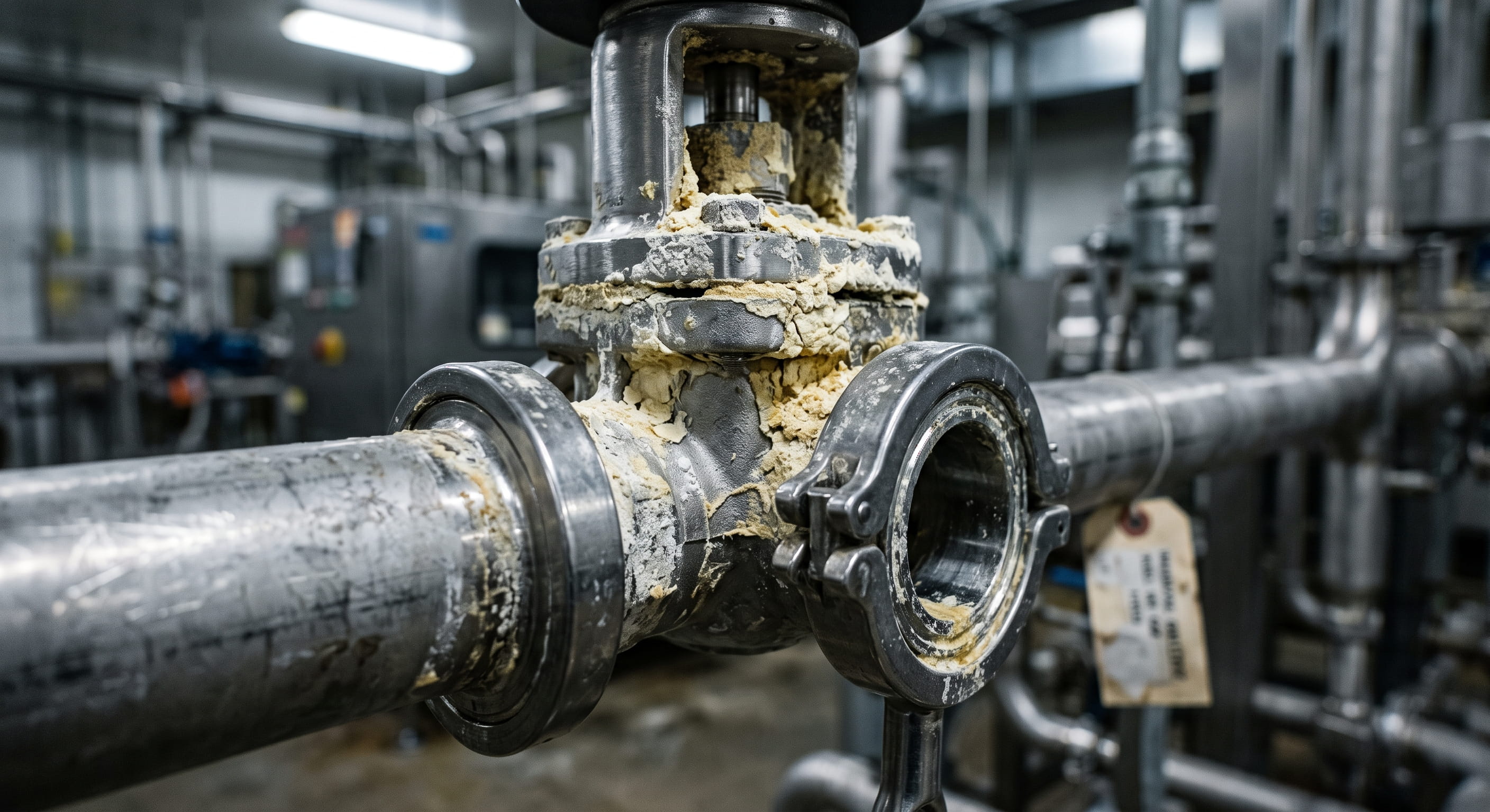 Stainless steel filling valve with product residue