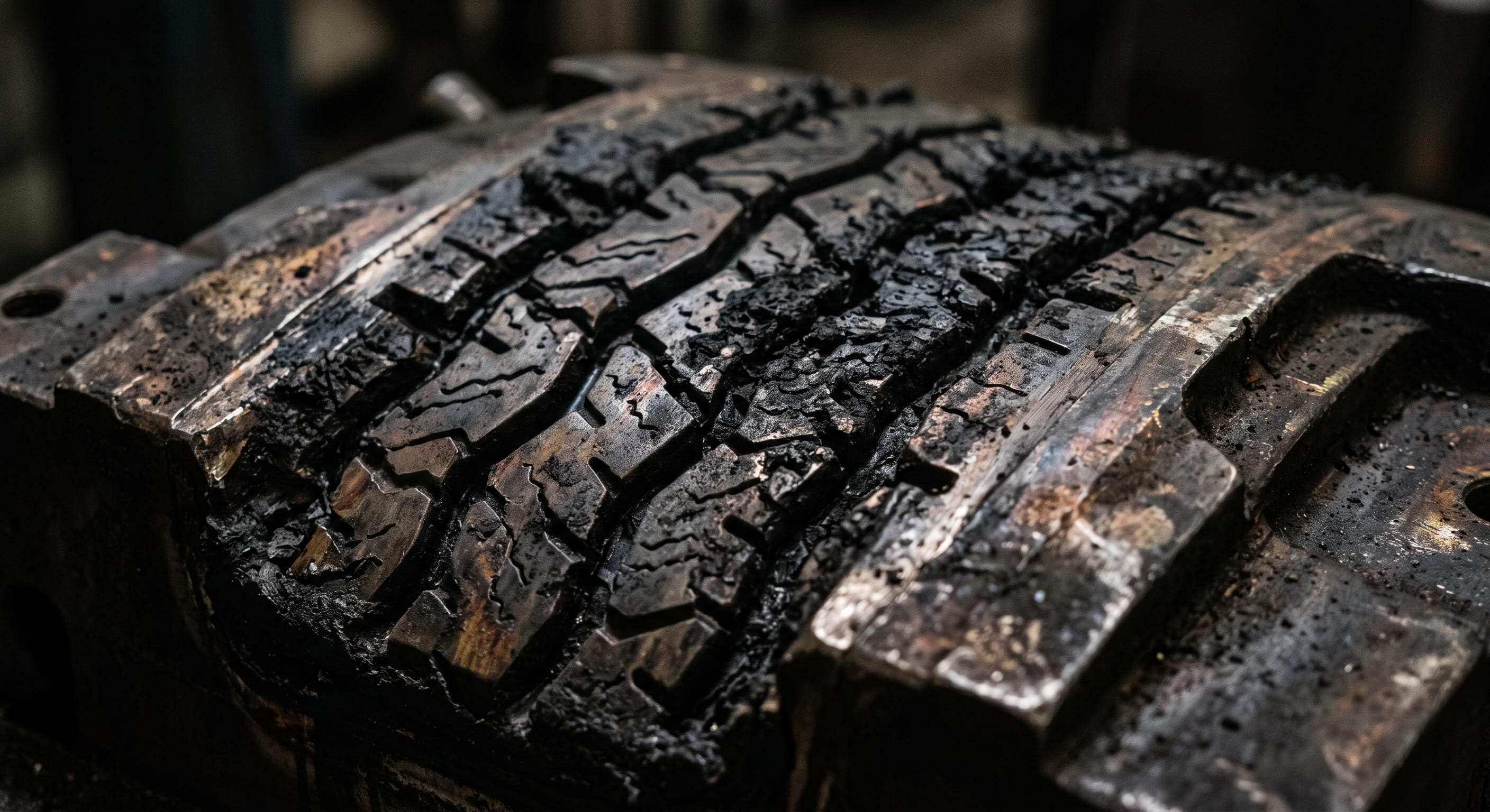 Tire vulcanization mold with baked-on rubber residue